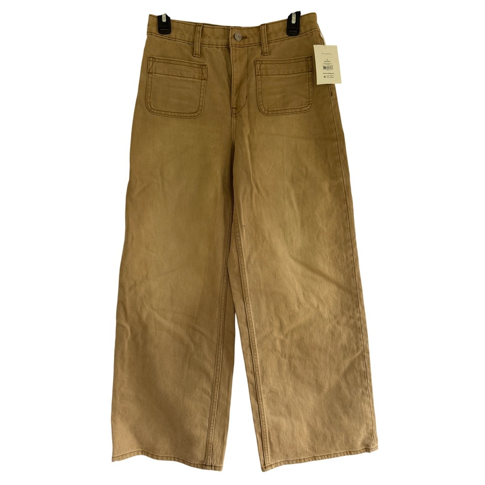 Free‎ Assembly Womens High Rise Patch Pocket Wide Leg Jeans Brown Tint 2 Short